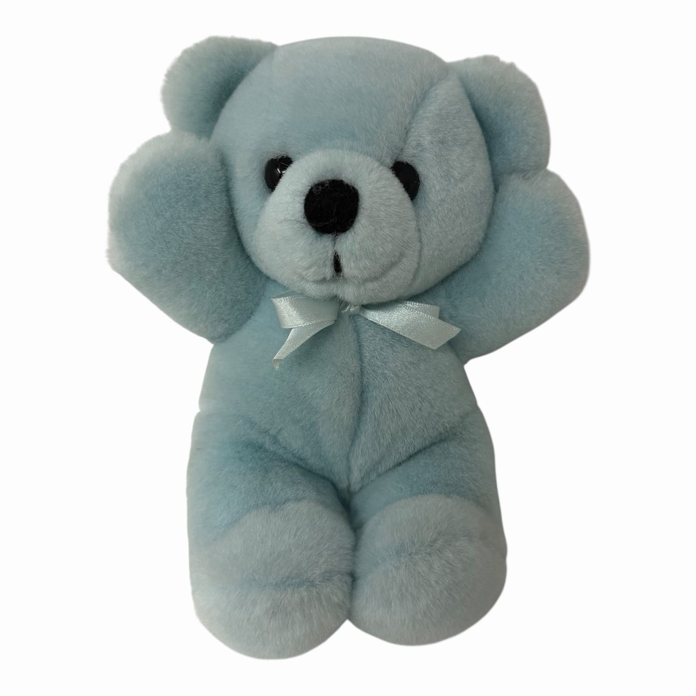 Blue Teddy Bear Vintage‎ Plush with Bow Stuffed Animal